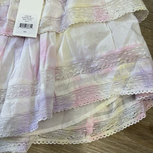 Love Shack Fancy Skirt Size Large Ruffle Mini Skirt Multi Tie Dye New With Tags - Picture 4 of 8
